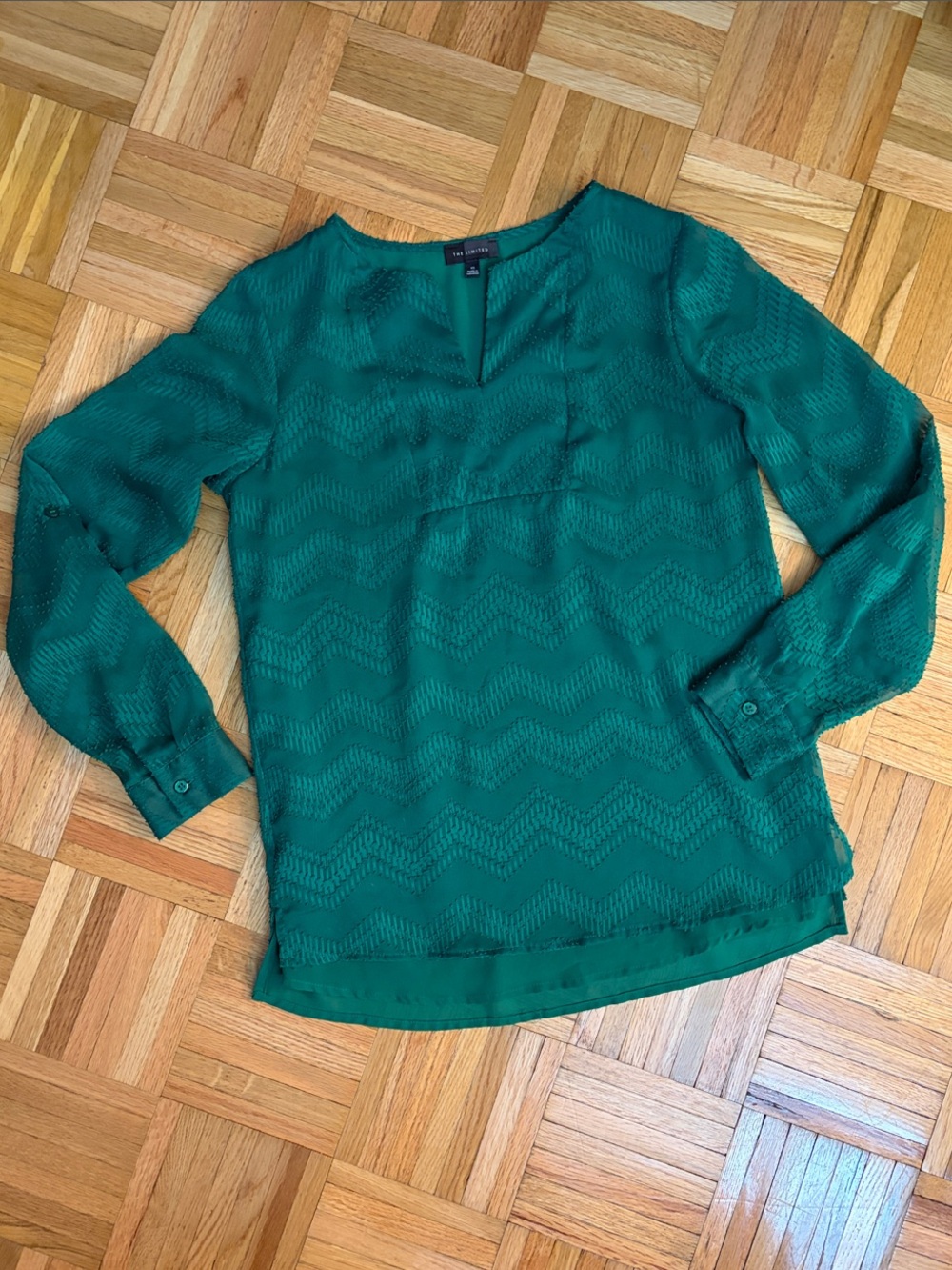 The Limited - Chevron Lace Long-Sleeve Blouse - Emerald Green - Women’s Size XS